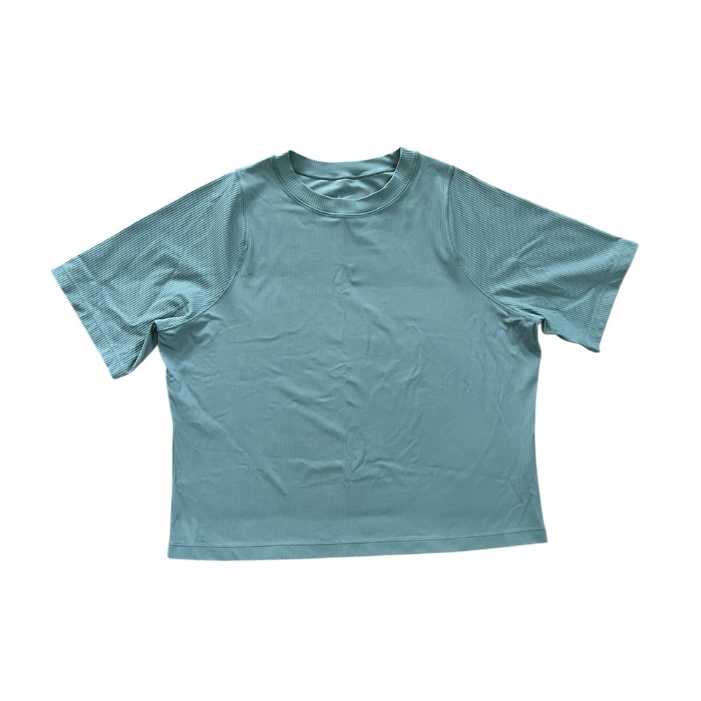 NWOT Nike Zenvy Dri-Fit Light Teal Ribbed Fitted Short Sleeve Top Size XL